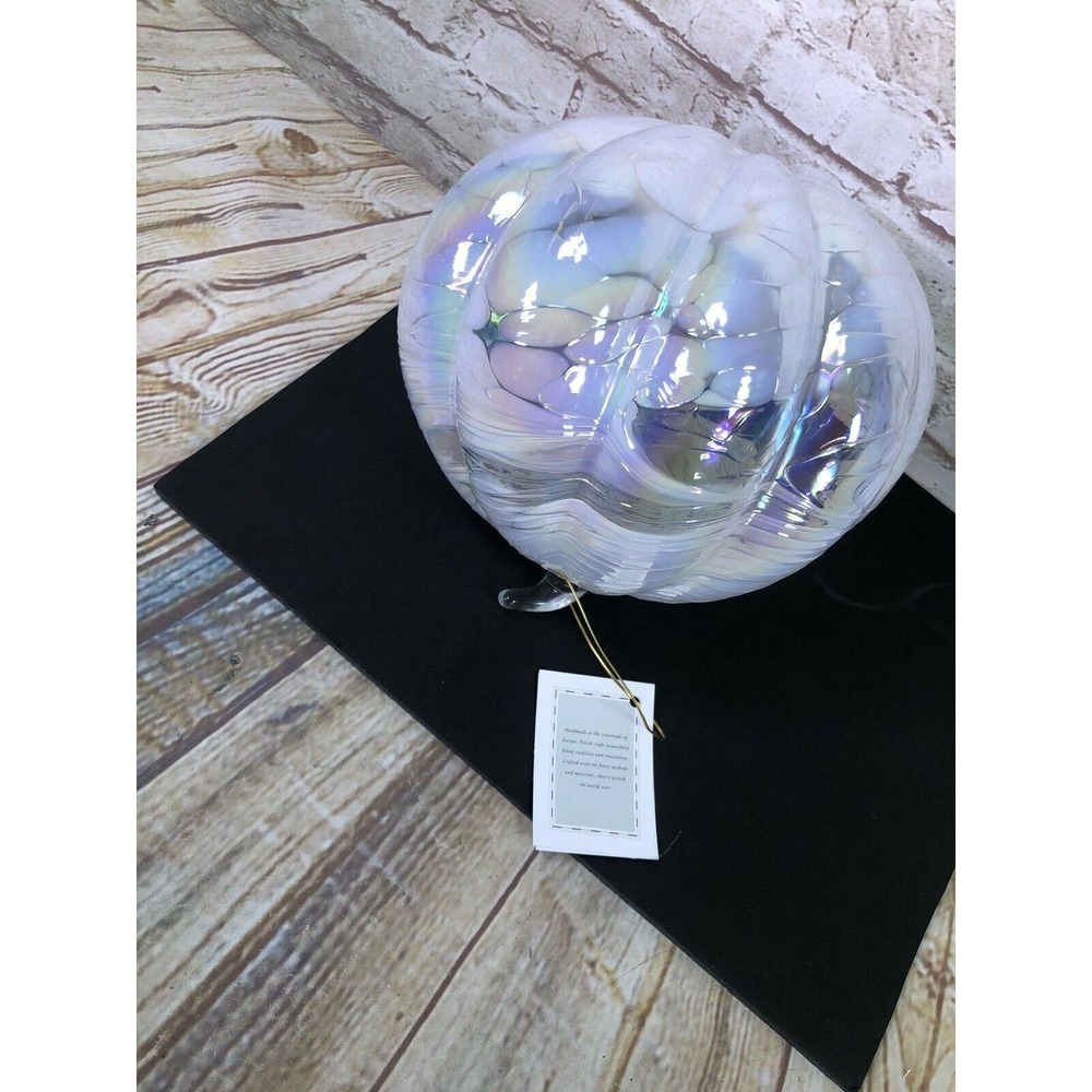 Huta Szkea artisan studio hand blown in Poland iridescent glass pumpkin - Picture 8 of 9